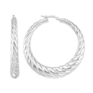 Macy’s Graduated Textured Hoop Earrings – Sterling Silver